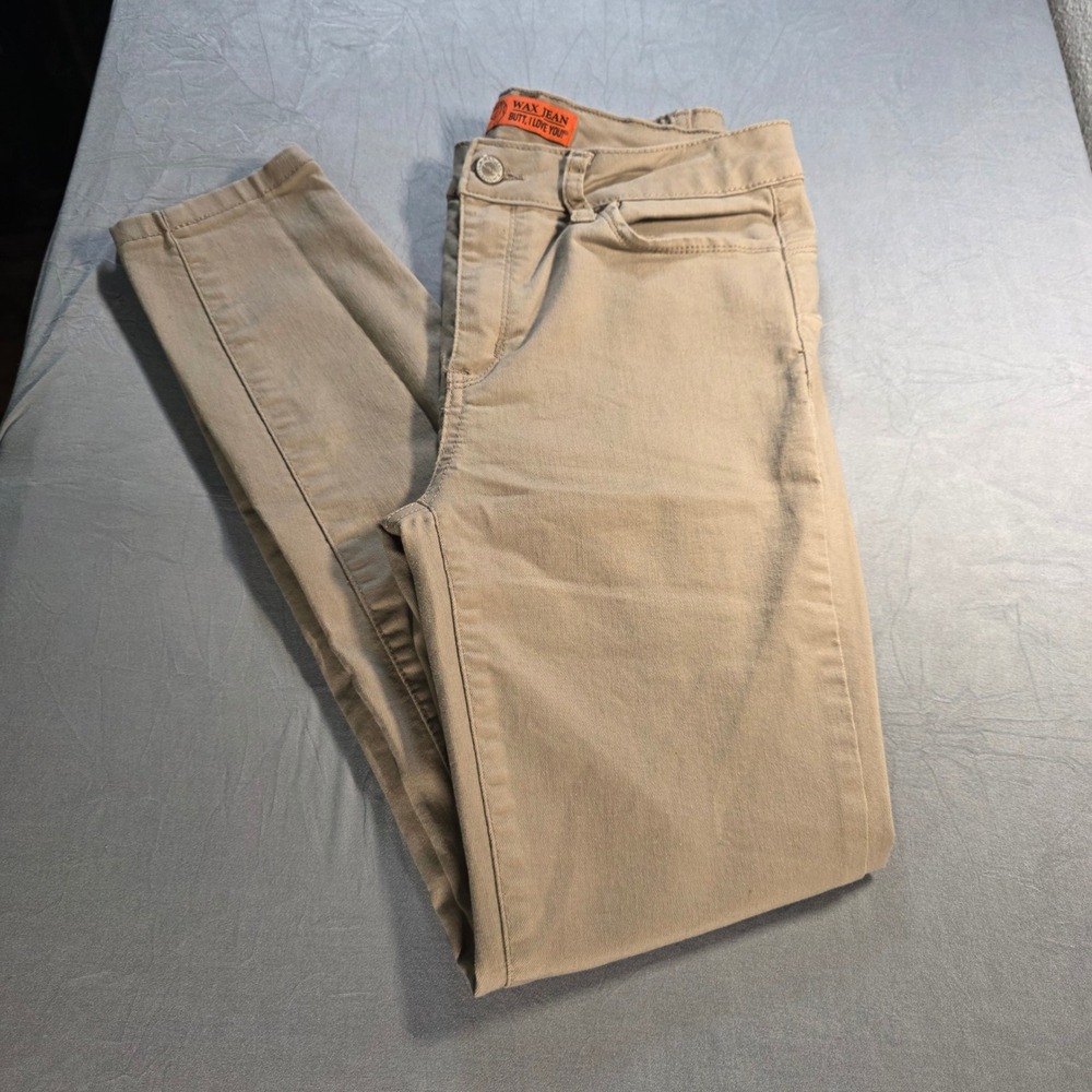 Wax Jean Butt I Love You Khaki Tan Skinny Pants Size 7/28 Mid Rise Stretch 90168